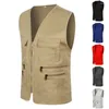 Men's Vests Breathable Casual Multiple Pockets Zipper Men Vest Jacket Adult Clothes Women Volunteer Work