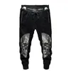 Skull Print Spot Pants Men's Casual Medium Midje Designer Rhinestone Micro Elastic Black Youth Street Style Male Elastic Belt242w