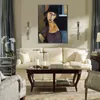 High Quality Amedeo Modigliani Painting Jeanne Hebuterne with Hat and Necklace Handmade Canvas Art Modern Restaurant Decor