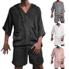 Erkeklerin Trailsuits Erkekler Giyim Yaz Tatil Giyim Giysileri Hawaii Gömlek Seti 2 Parçalı Erkek Şort Nefes Set Havalı Tatil Giysileri Keten 230717