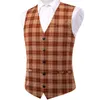 Men's Vests Hi-Tie Orange Multi Viscose Mens Vest Jacquard Check Waistcoat Sleeveless Jacket For Male Wedding Business Daily Oversized Gift