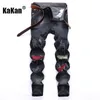 Jeans da uomo Kakan Nostalgic Straight Tube Europeo e americano Torn Hole Cut Rag Patch Stretch Uomo K029704 230718