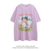 T-shirts pour hommes T-shirt à manches courtes et mêmes pour femmes Pur coton Dessin animé Peint Agneau Imprimé Hauts amples Couleur abricot clairVioletÉté