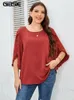 Kvinnors plus-storlek t-shirt gibsie plus size frill trim 3/4 hylsa fast t-shirt kvinna sommar casual o-hals kvinnor t-shirts 3xl 4xl big size topps tee 230717