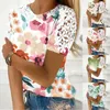 Chemisiers pour femmes Hauts pour femmes Mode d'été Dentelle Crochet Chemises à col rond à manches courtes Casual Dressy Designer