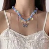 Pendant Necklaces Butterfly Water Drops Tassel Blue Necklace 2023 Collar Chain Women's Crystal Beaded Neckchain Jewelry