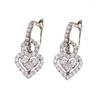 Dangle Earrings Heart Korean Style Women's Jewelry Iced Out Zircon Luxury Silver Color Drop Cartilage Accessories KCE047