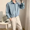 Mannen Casual Shirts 2023 Koreaanse Mode Lente Meer Blauw Mannen Luxe Lange Mouwen Los Drape Ijs Zijde Button up Shirt Blouse