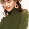 Camisolas femininas cashmere mistura de algodão gola alta pulôver feminino 2023 outono inverno moda coreana oca esculpida gola alta malha suéter