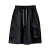 Men's Shorts Men Summer Adjustable Drawstring Elastic Waist Loose Wide Leg Hip Hop Multi-pocket Streetwear Cropped Pants