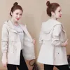Kadın Ceketleri Bahar Sonbahar Trençkotu Kadınlar Kapşonlu Geçici Temel Fermuar Slim Ladies Rüzgar Derecesi Dış Giyim