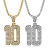 Naszyjniki wisiorek hip hop lodowy bling piłka nożna 10 oświadczenie męski kolor stalowy sportowy naszyjnik dla kobiet biżuteria