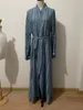 Ethnische Kleidung, Sonderpreis, Ausverkaufsaktion, modisches muslimisches Peignoir mit Streifenstich, Roben, Syari, Dubai, Abaya, muslimisches Kleid mit Gürtel, 230718