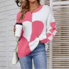Kobiety swetry logami okrągły szyja kolor blokowy sercowy sweter 2022 jesień zima nowy sweter pullover kobiety pełne l230718