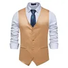 Men's Vests LUCLESAM Solid Color Wedding Dress Vest Single Breasted Slim Fit British Casual Stage Costume Clothing For Man