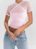 T-shirt femme femmes Cross Mesh Blouse chemises à manches courtes voir à travers Slim Fit Crop hauts 2023 été Sexy rétro mode Y2K haut et chemisiers 230718