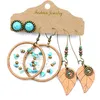 Dangle Earrings & Chandelier Special-shaped 3-piece Set Tassel Natural Pine Wood Bead Wheat Ears Eardrop