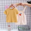 Ensembles de vêtements pour enfants, T-shirt de couleur unie pour filles, manches courtes, sangle de poche Orange, pantalon d'été, ensemble de pièces respirantes