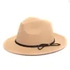 Visir Stylish Retro Top Hat Crushable Ull Felt hattar Bred Brim Belt Cap för man kvinnor