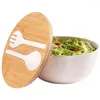 Bowls Bamboo Salad Bowl With Lid Fiber Serving Large Natural Solid Mixing Set Servers