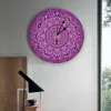 Horloges murales violettes rondes fleurs horloge décor à la maison chambre silencieuse Oclock montre numérique pour chambres d'enfants