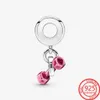 Other 100% 925 Sterling Silver Pink Dumbbell & Heart Dangle Charm Fit 3mm Bracelet S925 DIY Jewelry Gift Girl256f