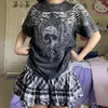 Camiseta de mujer Calaveras Alas Estampado gráfico Tops Verano Manga corta Harajuku Camisetas 2000s Retro Dark Academia Camiseta Y2K E Girl Mall Ropa gótica 230717