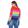 Kvinnors tröjor Kvinnor Rainbow Sweater Autumn Winter Lady's Long Sleeve Fashion Loose Striped Sticked Shirts Jumpers Pullover Tops L230718