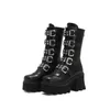 Punkowe gotyckie buty Platforma Kobiety Zipper Black Burek Pasek Wedge Buty Mid Calf Wojsko Winter Winter L230704