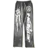 Mens Pants Hellstar Sports High Quality Wool Fabric Flame Letter Printing Hip Hop Loose Casual for Men 230718