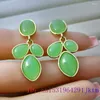 Dangle Earrings Green Jade Jewelry Charms Designer Vintage Women Real Gemstones Ear Studs Natural 925 Silver Chinese Chalcedony