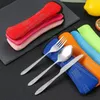 Geschirr-Sets 3 teile/satz 4 teile/satz Tragbare Camping Löffel Gabel Stäbchen Messer Set Edelstahl Reise Besteck Geschirr Mit Tasche