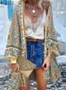 T-shirt Femme ZANZEA Bohemian Women Beach Cardigan Été Floral Imprimé Blouse Kimono Vintage Ouvert Devant Manches Longues Tunique Tops Chemise De Vacances 230718