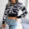 Women's Sweaters Ficusrong Women Autumn Winter Fashion Tiger Print Long Sleeve Crop Knit Sweater For Ladies O Neck Short Chic Tops L230718