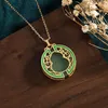 Chaînes Design Classique Chinoiserie Gourde Colliers Naturel Un Jade Vert Pendentif Rond Clavicule Chaîne En Bijoux Pour Femmes