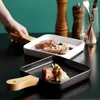 Assiettes manche en bois nordique assiette carrée en céramique porcelaine solide plat dîner vaisselle résistant à la chaleur Steak salade fruits plat plateau