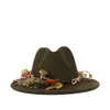 Basker ullkvinnor outback fedora hatt bred brimblomma fascinator för elegant lady jazz sombrero caps 2size 56-60