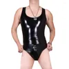 Canotte da uomo Canotte da uomo in finta pelle sintetica Gilet lucido senza maniche Top intero Shapewear Costumi da bagno Abbigliamento da spiaggia estivo Body attillato