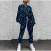 Women's Two Piece Pants Women Tracksuit Two Piece Pullovers Cloting Long Sleeve Tie-dye Print Female Tops And Elastic Waist Pants Slim Casual Streetwear 230717