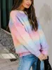 Camisolas Femininas Fitshinling Tie Dye Rainbow Sweater Feminino 2022 Outono Inverno Colorido Pulôver Feminino de Malha Tops Casual New Pull Femme L230718