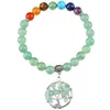 Charm Bracelets SUNYIK 8mm Green Aventurine Beaded Bracelet Tree Of Life Dangle 7 Chakra Crystal Beads Yoga Energy Reiki Healing Jewelry