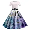 Casual Dresses Womens Summer Round Neck Short Sleeve Print Vintage Rockabilly Swing Dress Cocktail Prom Party Shirt For Women