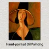 Art mural contemporain Portrait de femme au chapeau Amedeo Modigliani célèbre peinture à la main moderne décor de salle de musique