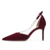 Dress Shoes Thin Heeled High Heels Straight Buckle Style Wine Red Pearl Wedding Female Sandals Hollow Single J-Z10