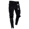 Jeans pour hommes Slim-fit Zipper Ripped Pantalons à jambes étroites Pantalons à la mode Moulants Denim258P