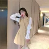 Casual Dresses 2023 Autumn Women Elegant Flare Sleeve Patchwork Blazer Dress Female Double Breasted Ruen Down Collar Office Korean