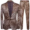 Mode hommes décontracté Boutique imprimé léopard discothèque Style costume veste pantalon mâle deux pièces Blazers manteau pantalon ensemble 220234x