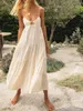 Abiti casual Donna S Elegante scollo a V Stampa floreale Maxi abito senza maniche Backless Tie-Up A-Line Summer Party