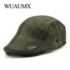 sboy Hats Wuaumx Autumn Winter Crochet Beret Buckle Hats For Men Beret Cap Women Military Visors Thicken Wool Warmer Knitted Cap Casquette 230717