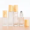 Frosted Thick Glass Roller Bottles with Wood Grain Cap 5ML 10ML Refillable Vials Containers for Essentials Oil,Aromatherapy,Perfume,Lip Icxh